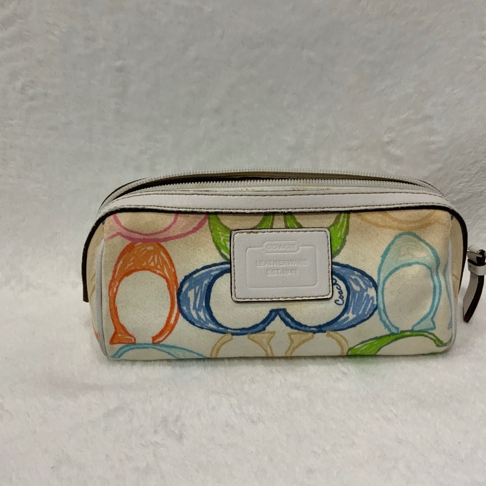 COACH MULTI COLOR SCRIBBLE SIGNATURE PRINT COSMETIC CASE Small Makeup Bag Logo